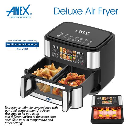 Anex AG-2112 Deluxe Dual Air Fryer – Dual Basket, 2 Years Warranty